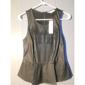 Sugarlips Black Faux Leather Fitted Flare Bottom Tunic Size M